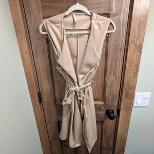 Sleeveless Tan Vest with Tie Waist